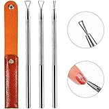 Bememo 3 Pack Metal Cuticle Pusher Gel Nail Remover Stainless Steel Cuticle Remover Nail Scraper Triangle with 3 Storage Bags (Silver)