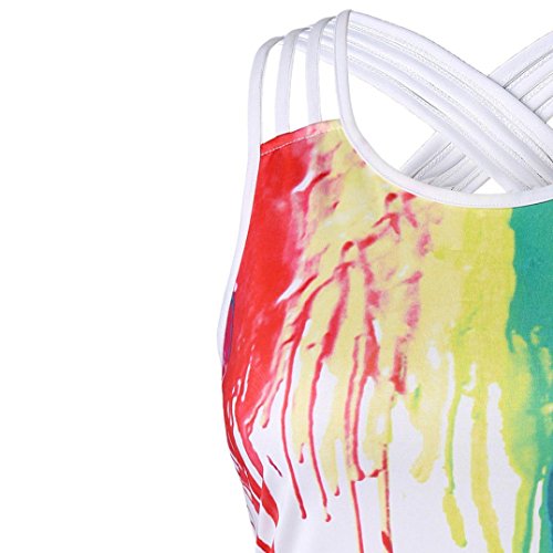 Jushye Women's Summer Vest, Sexy Plus Size Criss Cross Sleeveless Ruched Paint Drip Tank Tops (Multicolor, L) - Thumbnail 4