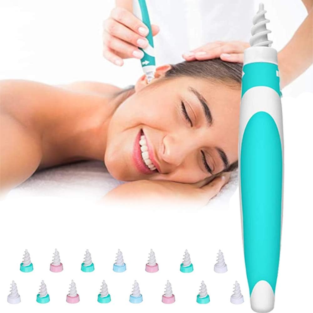 Earwax Cleaner, Ear Wax Removal Tool, Soft Silicone Ear Cleaning Kit, Ear Spiral Cleaner with 16 Replacement Heads for Adults and Kids, Q Grips Earpick Kit Soft and Flexible Hygienic (Green): Health & Personal Care