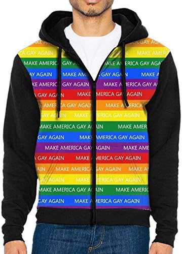 Meke America Great Again Gay Flag Men's Adult Casual Pockets Hooded Sweater Zipper Hoodie Long Sleeve Sweatshirt Jacket