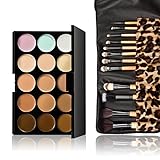 Vktech 15 Colors Contour Face Cream Makeup Concealer Palette 12pcs Leopard Brush