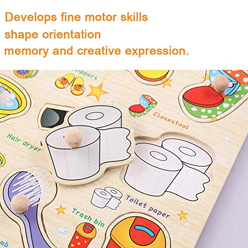 Wooden Peg Puzzle for Toddlers -Puzzles Toddler Learning Toys - 2 Piece Puzzle Set for Kids - Transportation, Daily Necessities - Shape Board Puzzles for Toddler Ages 3+, Perfect peg Board for Childr