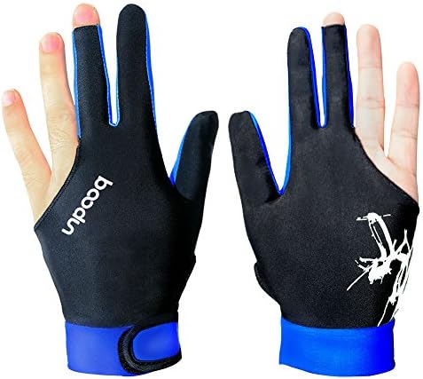 KYteam Man Woman Elastic Lycra 3 Fingers Show Gloves for Billiard Shooters Carom Pool Snooker Cue Sport - Wear on the Left Hand (Blue, M)