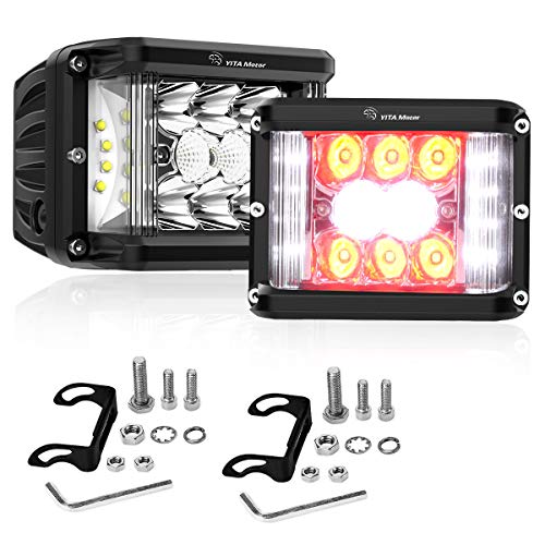 Side Shooter LED Light Bar YITAMOTOR 2Pcs 60W 4Inch Red Flash LED Pod Light With Combo Beam Brake Light Offroad Work Light Driving Fog Lamp Waterproof for SUV 4WD Car Truck Golf Cart 12V 24V