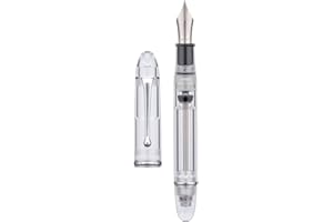 Asvine V800 Fountain Pen - Vacuum Filling System with Large Ink Capacity - Smooth Number 8 Medium Nib with Gift Case and Wrench - Clear Silver Acrylic