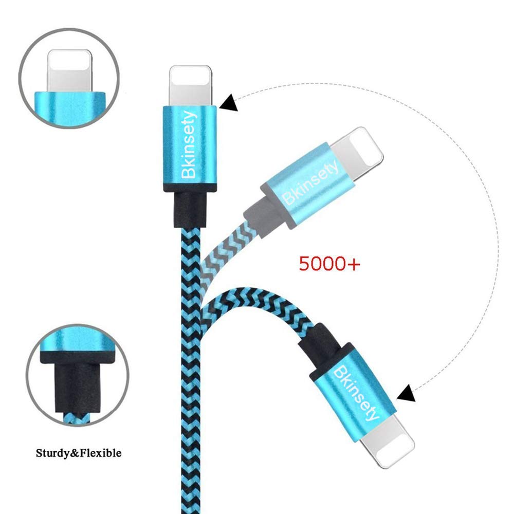 Bkinsety 5 Pack Nylon Tressé USB Câble Sync Recharge Câble Connecteurs de Cordon pour iPhone XS Max 8 7 6 5 iPad iPod (3FT)