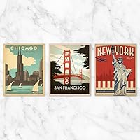 Chicago, San Francisco, and New York City Travel Poster Wall Art - Set of 3-8x10 Prints on Linen Paper by Anderson Design Group