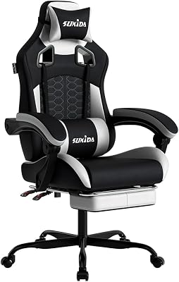 Silla ergonómica para Videojuegos, de Oficina, de Piel sintética, con reposacabezas, ergonómica, con Soporte Lumbar, hasta 150 kg