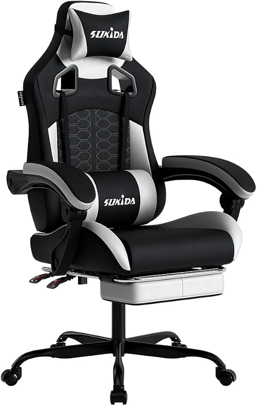 Silla ergonómica para Videojuegos, de Oficina, de Piel sintética, con reposacabezas, ergonómica, con Soporte Lumbar, hasta 150 kg — foto 1 de 8