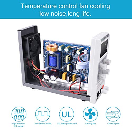 UNIROI DC Power Supply Variable, 0-30V/0-5A Output Adjustable Switching Regulated Power Supply with 3-Digit LED Display, Alligator Clip Leads (Banana Plug and Spade Connector), Input Power Cord UC305