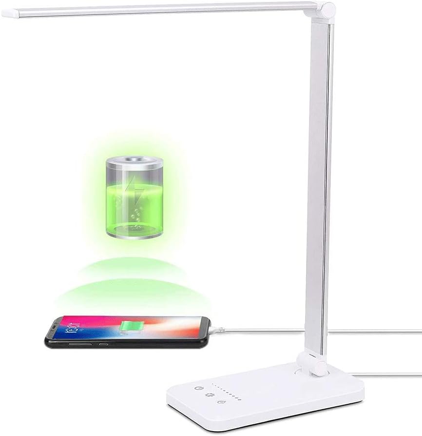Diffused Table Light LED Desk Lamp, Eye-Caring Office Table Lamps with USB Charging Port ...