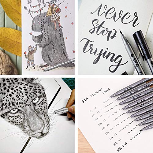 9pcs 0.05mm-Brush Hand Drawing Pen Set, Doraking Precision Micro-Line Pens, Fineliner, Calligraphy Pens for Painting Drawing Artist Illustration, Office Documents, Scrapbooking, Sketch(Sketch Pens) - Thumbnail 2