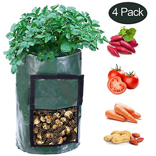 NINAT Garden Potato Grow Bags Planting Pot with Access Flap and Handles Vegetable Planters Bag for Growing Carrot Peanut Onion Heavy Duty Collapsible 10 Gallons 4 Packs