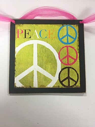 Peace Signs on Lime Green Wooden Teen Girls Bedroom Wall Art Sign