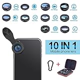 Phone Camera Lens,Hizek Macro Lens+ Wide Lens+Fisheye Lens+Telephoto Lens+CPL/Flow/Radial/Star Filter+Kaleidoscope 3/6 Lens 10 in 1 Cell Phone Lens Kit iPhone, Samsung,HTC Most Smartphones