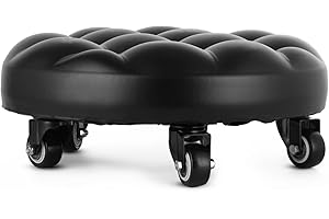 CDOKY Rolling Stool Low to Ground Roller Seat with 5 Universal Swivel Caster Wheels for Home Office or Fitness Sport or Garage Shop PU Leather High Density Cushion and Steel Frosted Black