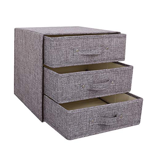 RIHUD Fabric Stroage Box with Lid Foldable Drawer Dividers Organiser Wardrobe Organiser Drawer Inserts Underwear Storage Boxes Cabinet for Socks, Bras, Ties (Grey, C)