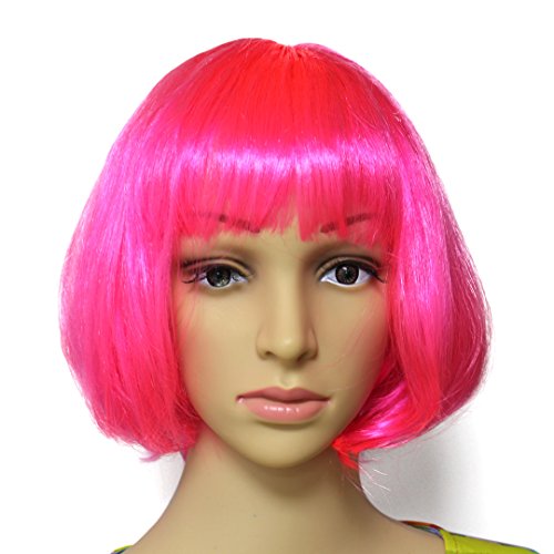 Naimo Straight Short Hair Bob Wigs 12'' Straight with Flat Bangs Party Cosplay Hair Wigs for Women