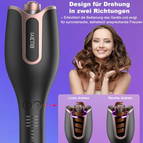 BUJIYI Automatic Curling Iron, Large Curls, with 4 Adjustable Temperatures, Quick Heating, Long-Lasting Hairstyle, Black
