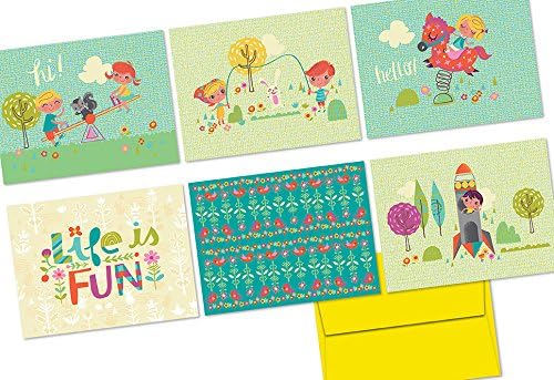 All Occasion Greeting Cards Assortment – 72 Pack – Playground – 6 Unique Designs – YELLOW ENVELOPES INCLUDED – Blank Greeting Card – Glossy Cover Blank Inside – By Note Card Café