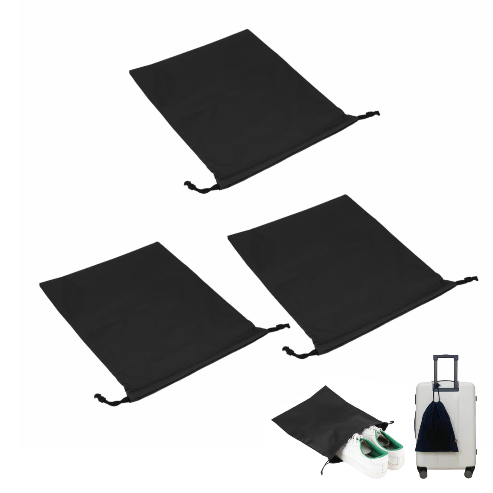 Fybida Nylon Drawstring Storage Bag, 3Pcs Waterproof Drawstring Bag Cinch Stuff Pouch for Gym, Sports, Luggage, Storage, Travel, Lightweight, Foldable, Dust-proof, 27 * 34cm (Black)