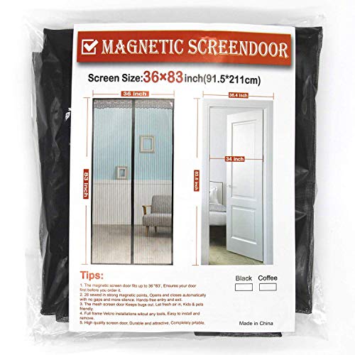Magnetic Screen Door, Fiber Screen Heavy Duty mesh Door Screen and Full Frame Hook and Loop Fits Door Size up to 36x83 in, Fresh air in and Good Light Transmission (Gray)