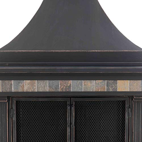Outdoor Fireplace Brownston Steel Wood Burning Weather Resistant Fireplace with Log Grate and Fire Poker