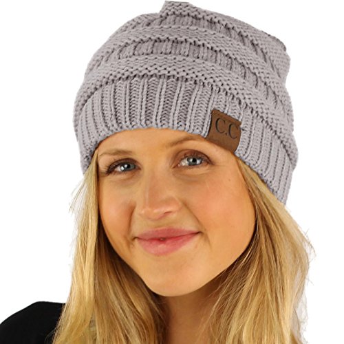 Winter Trendy Soft Cable Knit Stretchy Warm Ribbed Beanie Skully Ski Hat Cap Solid Gray - Thumbnail 3
