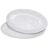 Yalin Oval Large Serving Platter, 16 Inch Melamine Serving Tray, Great for Restaurant, Steak, Salad and Everyday, Set of 2 White Dinner Plates