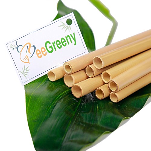 Set of 10 Bamboo Straws by BeeGreeny  8 Inches Natural Reusable Drinking Straw - With Cleaning Brush & Storage Pouch  Eco-friendly  Replacement for Plastic Ones