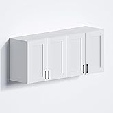 White Laundry Room Cabinets and Storage with 4 Doors and Utility Adjustable Shelf，Gabinetes Para Cocina Cupboard Kitchen Organizers and Storage Pantry Wall Mounted 12.4"D x 47.2"W x 19.7"H