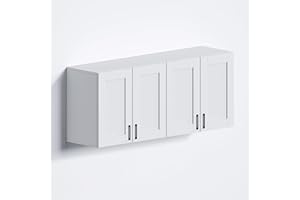 FENGHUA LIZHI White Laundry Room Cabinets and Storage with 4 Doors and Utility Adjustable Shelf，Gabinetes Para Cocina Cupboard Kitchen Organizers and Storage Pantry Wall Mounted 12.4"D x 47.2"W x 19.7"H