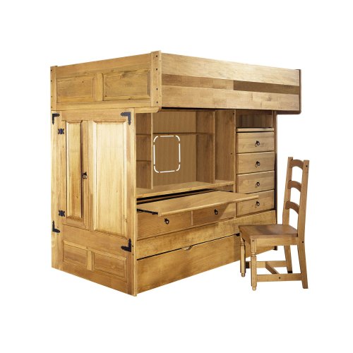 Powell Rustica Full Over Twin All in One Bunk Bed with Chair, Ships in