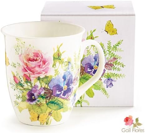 Abundant Flowers White Porcelain Mug