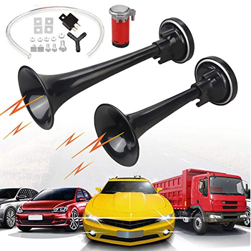 Garberiel 12V 178dB Dual Trumpet Loud Air Horn Universal Loud Car Horn Super Loud Dual Tone Air Horn Set Trumpet Compressor for Car Truck Train Motorcycle Vehicles Boat Claxon Horns