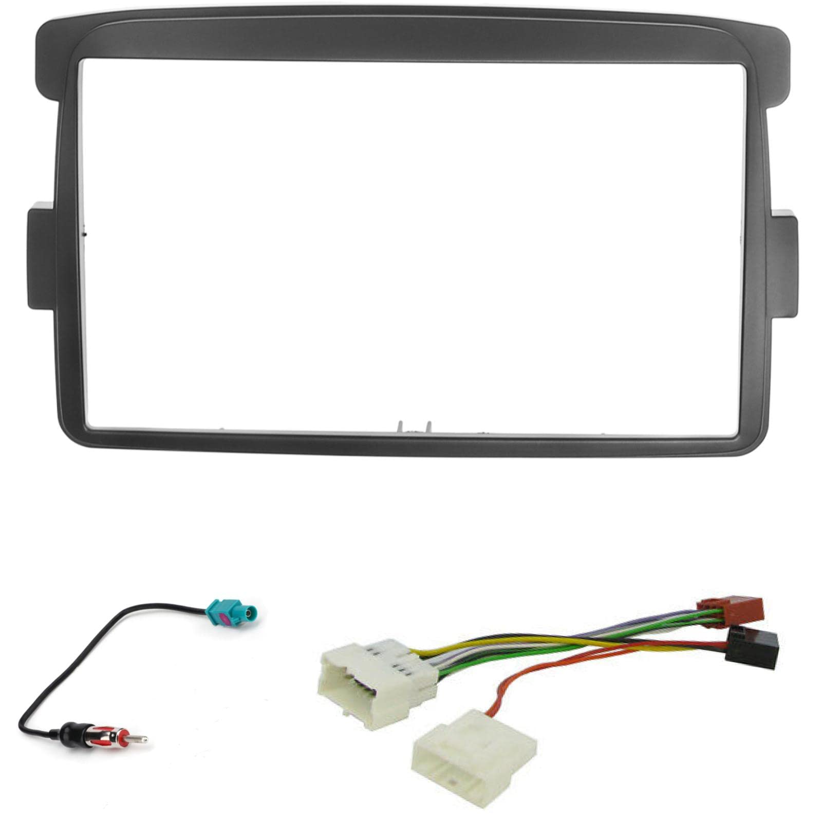 Sound Way Car Radio Installation Kit, 2 DIN Front Panel Frame with Adapter, ISO Cable, Antenna Adapter compatible with NISSAN, RENAULT, DACIA LADA