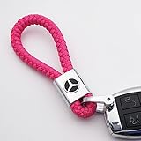 For Mercedes-Benz Logo Emblem Key Chain Key Ring Metal Alloy BV Style Leather Gift Decoration Accessories AMG (Hot Pink)