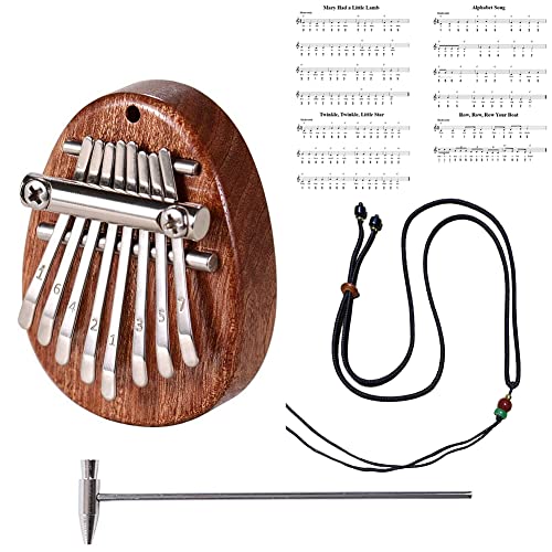 Kalimba Thumb Piano 8 Keys - Mini Finger Piano Marimba with Hammer Lanyard Musical Instruments Solid Wood Mibra Birthday Christmas Gifts for Kids Daughter Son Beginners
