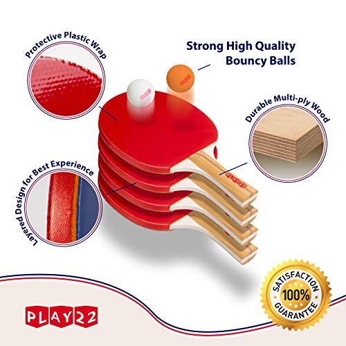 image for Play22 Ping Pong Paddle Set - 4 Table Tennis Paddles and 8 Ping Pong B