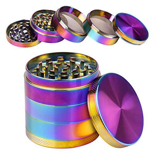 iRainy [5 Piece] Spice Herb Grinder with Pollen Catcher, 2.1 Inch, Metal Black (Dazzy Multicolor) - Thumbnail 7