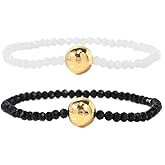 Opalencian 2PCS/set White Black Crystal Beaded Elastic Bracelet for women,Dainty Gold Plated Bracelets Charm Beads Handmade Fashion Jewelry Gifts
