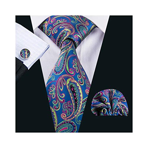 Green Paisley Tie Silk Men Flower Necktie Set Cufflinks Handkerchief Wedding Party