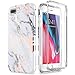 SURITCH for Marble iPhone 8 Plus Case/iPhone 7 Plus Case, [Built-in Screen Protector] Full-Body Protection Hard PC Bumper + Glossy Soft TPU Rubber Shockproof Cover for iPhone 7 Plus/8 Plus- White/Gold