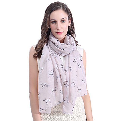 Lina & Lily Bull Terrier Dog Print Large Scarf Lightweight (Beige)