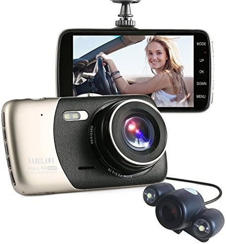 Vahulawa 4 Inch Dash Cam, 1080P HD Video Front and Rear Dual Lens Car Recorder G-Sensor 400 Million Motion Detection WDR Night Vision Time-off Screen