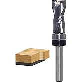 Flush Trim Router Bit 1/4 Shank - 1/2" Cutting Dia, 1-1/8" Cut Height, Carbide Spiral Pattern Template Up-Cut Top Bearing Flu