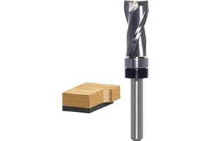 Flush Trim Router Bit 1/4 Shank - 1/2" Cutting Dia, 1-1/8" Cut Height, Carbide Spiral Pattern Template Up-Cut Top Bearing Flu
