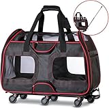 Katziela Airline Approved Pet Carrier with Wheels for Small Dogs and Cats - Removable Fleece Bed