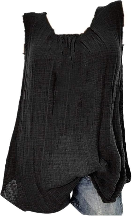 Tank Tops for Women Loose Fit Cotton Linen Sleeveless Scoop Neck Baggy T-Shirt Vest Blouse Tank Tops Plus Size