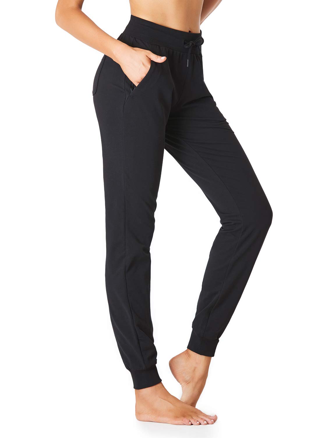 Photo 1 of SEVEGO Womens Tall 34 Inseam Jogger Lightweight Cotton Sweatpants Zipper Pockets Running Long Sweat Pants, Black, L